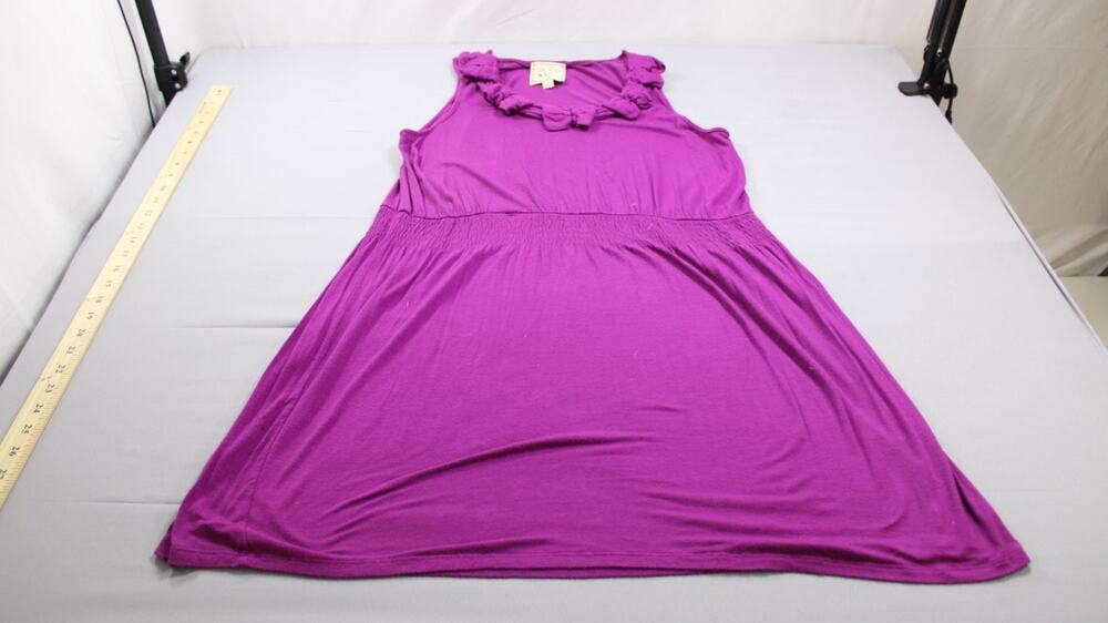 Pink Rose Tank Dress Womens PL Purple Rosette Neck Smocked Waist Casual Knit